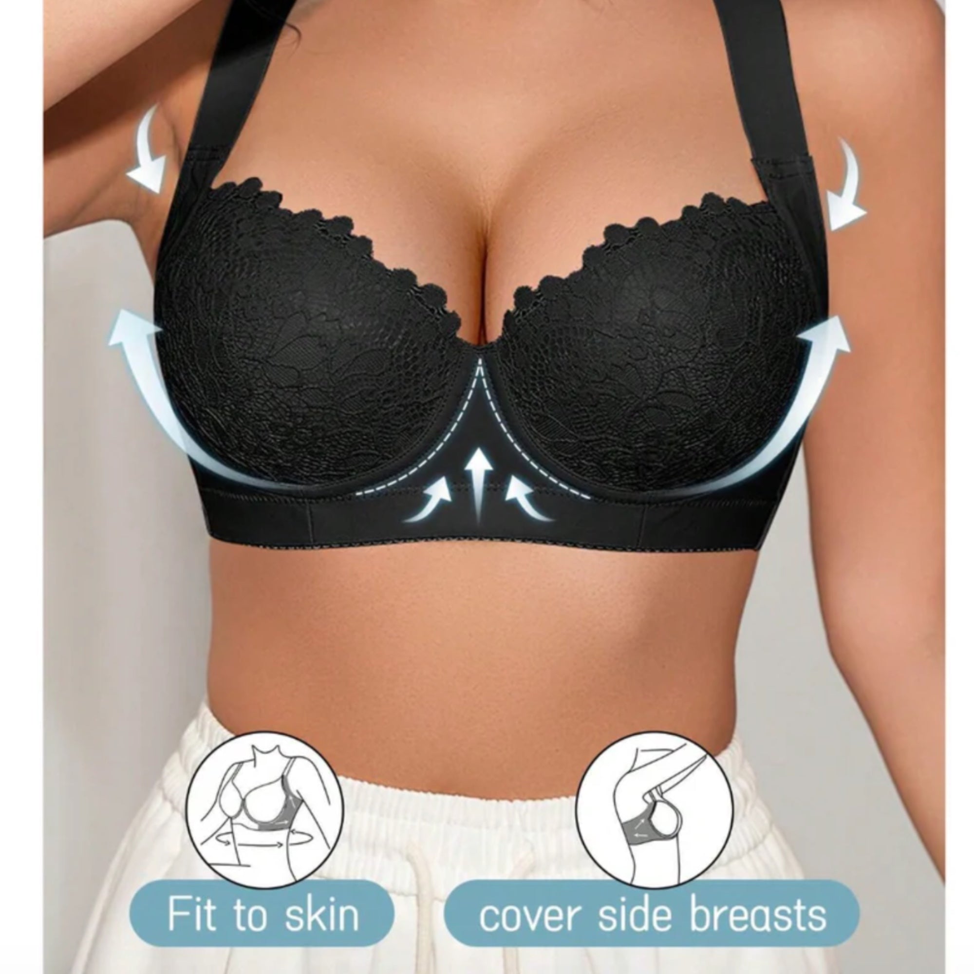 48-timmars kampanj – Avlastande BH med breda axelband – lyfter, formar och sitter bekvämt (svart)